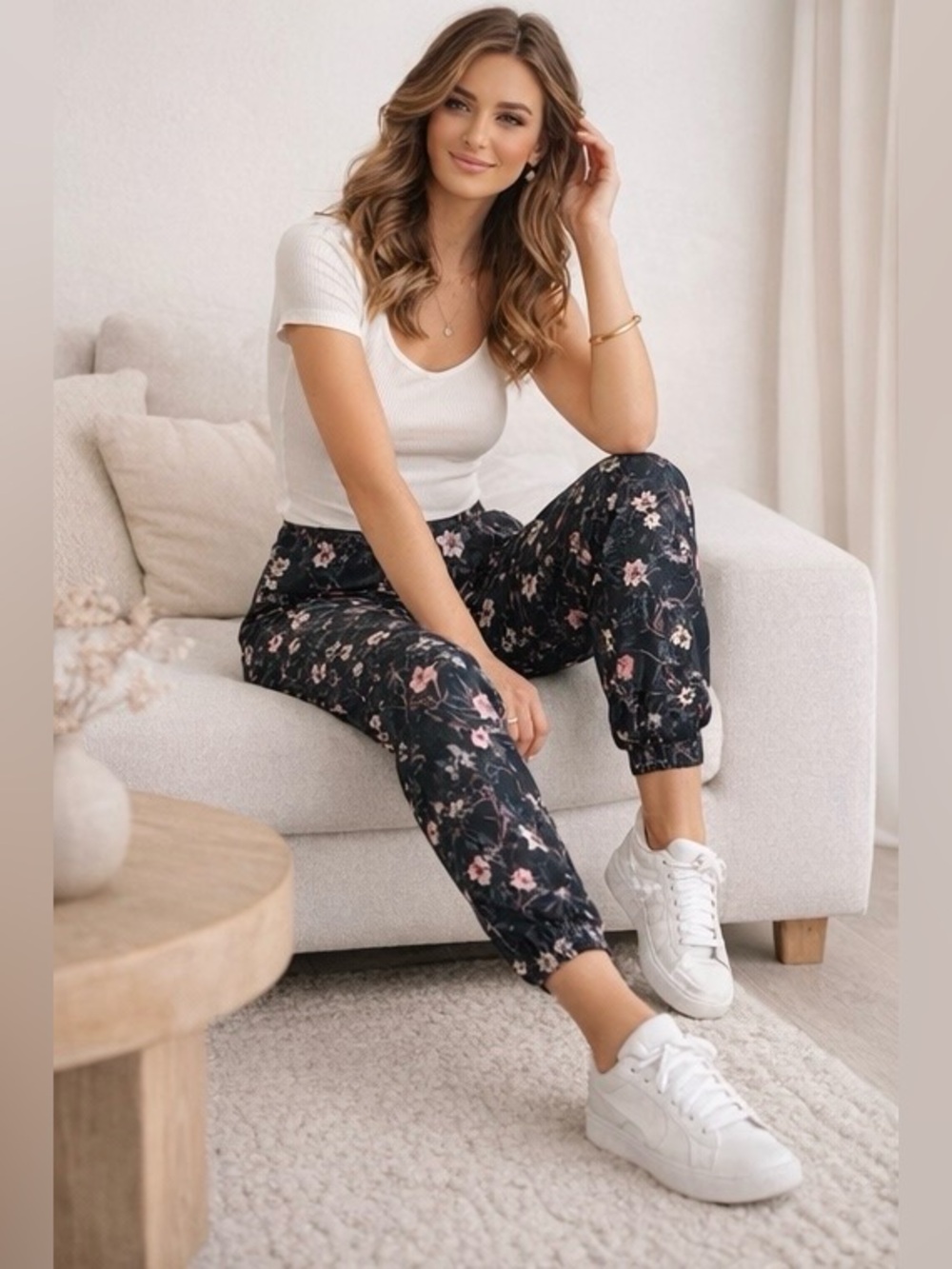 Black Floral Harem Pants